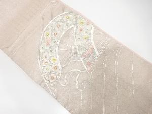 アンティーク　いづくら製　荒波に片輪車・草花模様刺繍袋帯（材料）